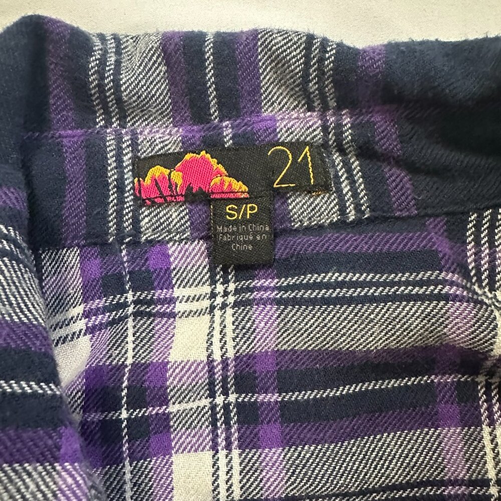 Forever 21 Purple Plaid Western Flannel Shirt - 100% Cotton - Size Small Petite - Picture 9 of 10